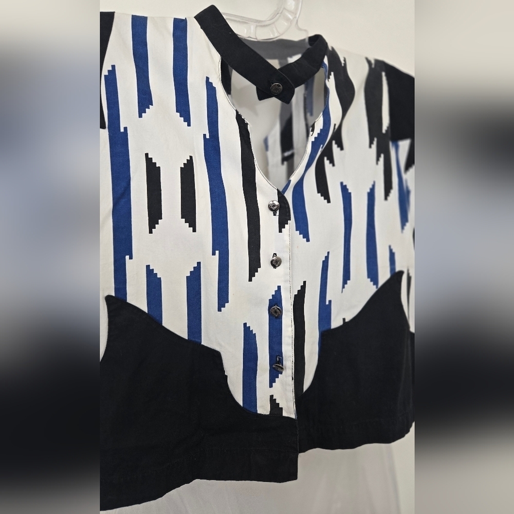 Wrangler Vintage Western Sleeveless Crop Top Black Blue White Navajo Print XL - Picture 2 of 6